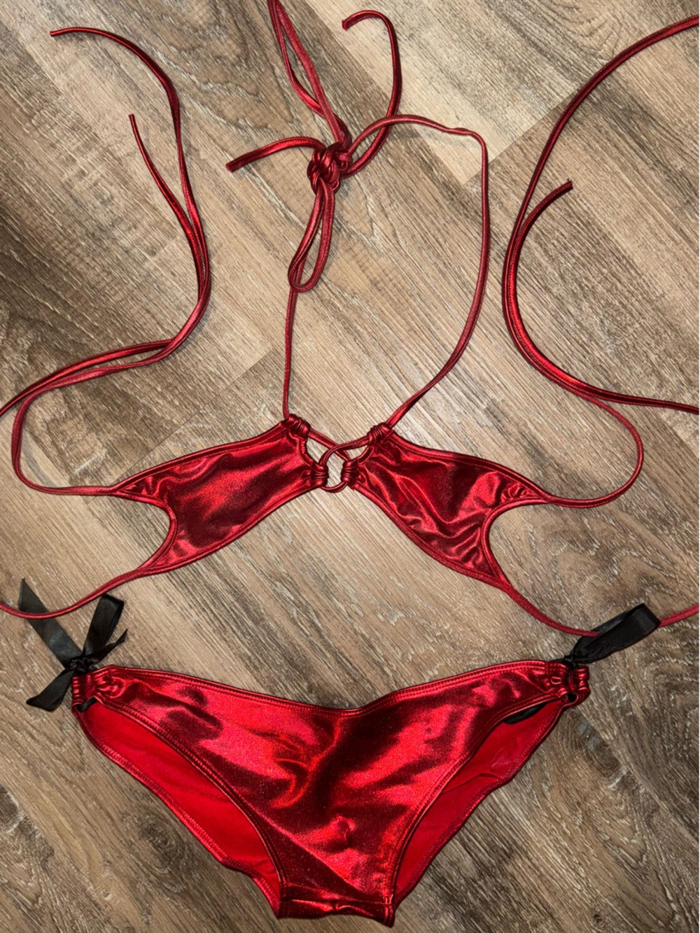 Metallic Red String Bikini Set - Picture 2 of 4